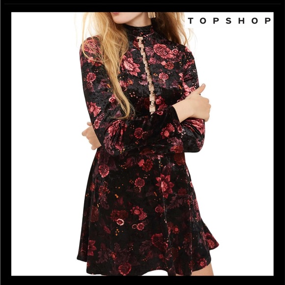 Topshop Dresses & Skirts - NEW TOPSHOP FLORAL VELVET SKATER DRESS